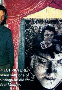 Viggo Mortensen with Perfect Murder painting, by Lindsey Brice