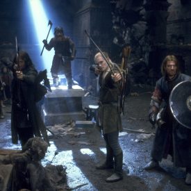 Aragorn, Legolas, Boromir, and the rest of the Fellowship in Moria