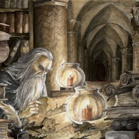 Gandalf in the archives of Minas Tirith by Anke Eissmann