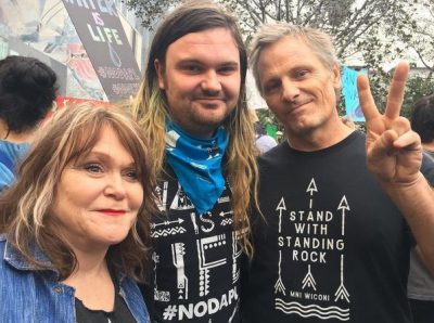 Exene Cervenka, Henry Mortensen, & Viggo Mortensen supporting Standing Rock Reservation